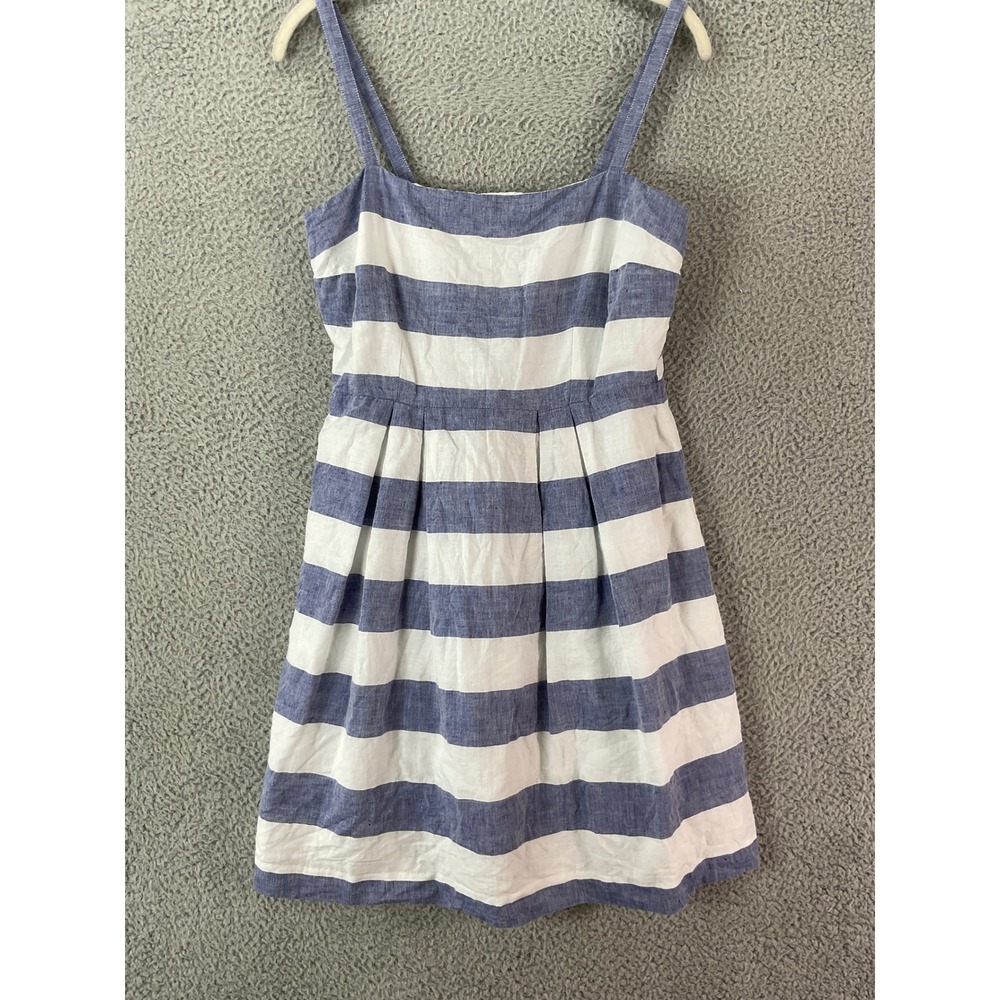 Loft Striped Sundress‎ Women 2 Blue White Linen Blend Sleeveless Coastal Beach